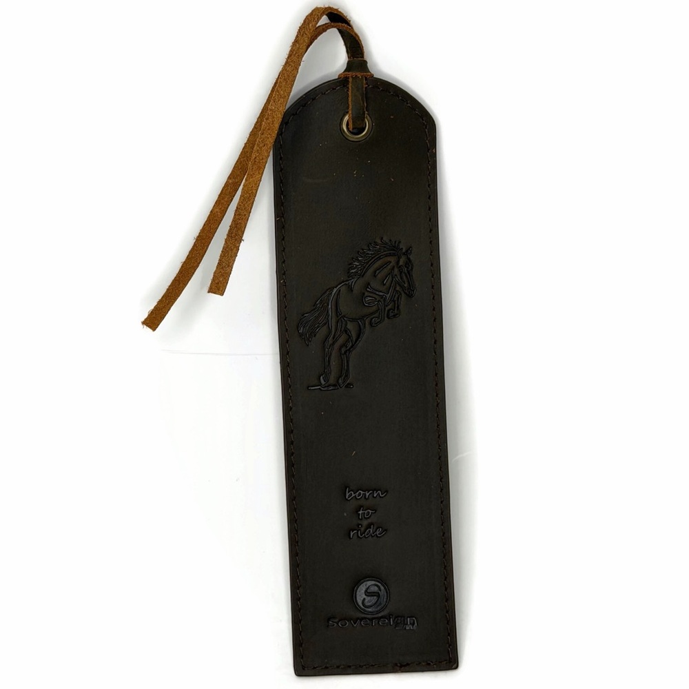 Genuine Leather Bookmark - Sovereign 'Born to Ride' Embossed Dark Brown